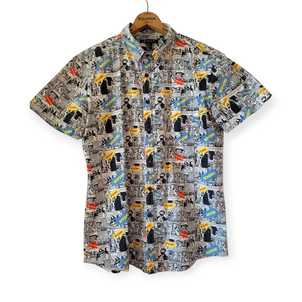 21men Comic Print Casual Button Down Shirt - Multicolor